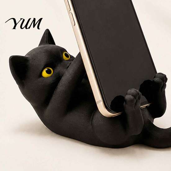 Desktop Cat Figurine 3D Printed Phone Holder, Lying Kitten Mobile Stand, PLA Support for Home Office Desk Decor, Gift Lovers Hands Free Stand
