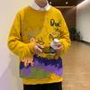 2023 Новая весенне-осенняя мода Граффити принт Универсальный круглый вырез Свободный Повседневный Модный знак Корейский Оверсайз Мужской свитер