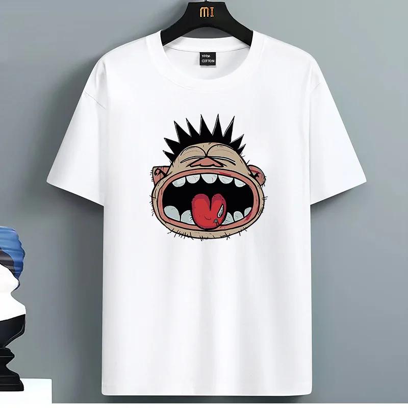 Funny Cartoon Face Wide Mouth Yelling Graphic Tee Cotton Short Sleeve ONeck Casual TShirt for Unisex