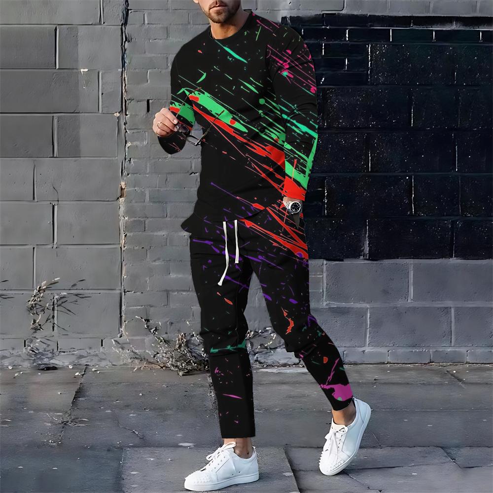2024 Летний спортивный костюм для мужчин, футболка с длинным рукавом и брюки, мужской уличный костюм, винтажная толстовка большого размера, мужская одежда, комплект из 2 предметов