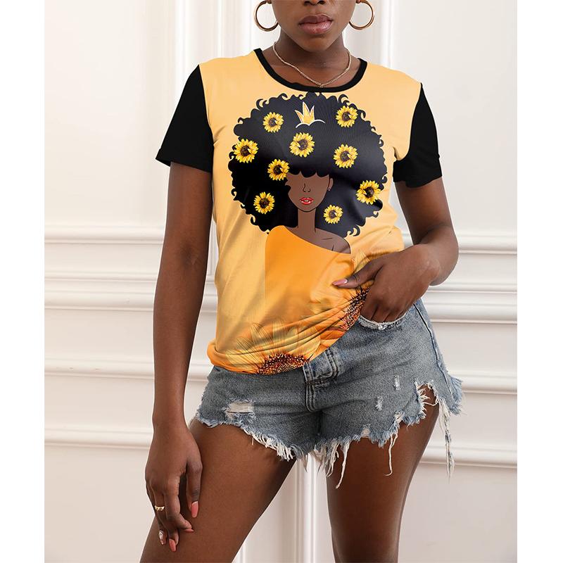 Футболка с принтом «Африканская черная девушка» с 3D-принтом, женская, с коротким рукавом и круглым вырезом, футболки в уличном стиле Harajuku, свободные футболки Y2k, женская одежда