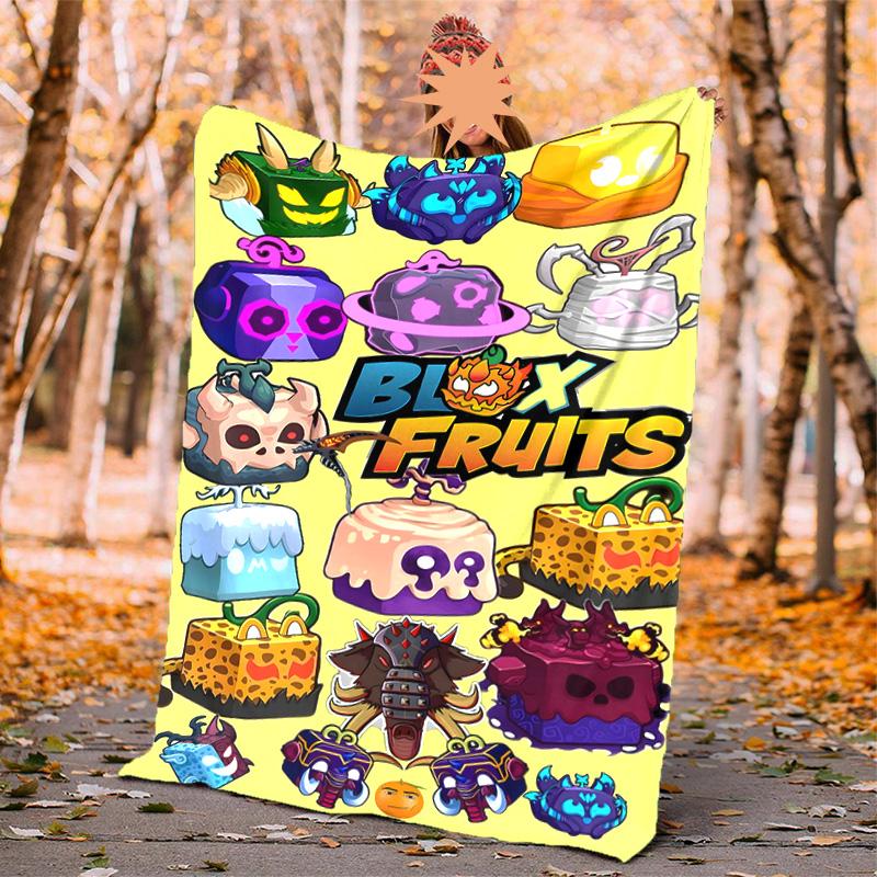 Blox Fruit Flannel Blanket Soft Warm All-Season Throw, Design for Camping, Car Travel, Hiking Sofa, Bed, Office Perfect Gift for Parties