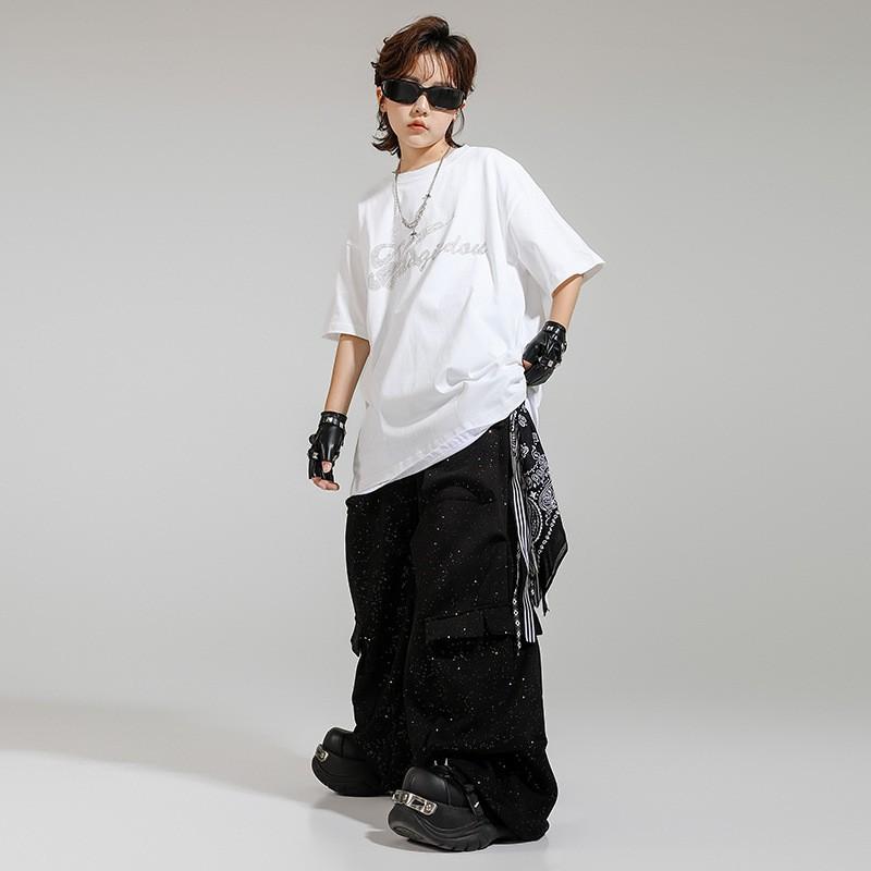 Kids Hip Hop Dance Outfit Set Boys Girls Streetwear Performance Costume Short Sleeve Cotton