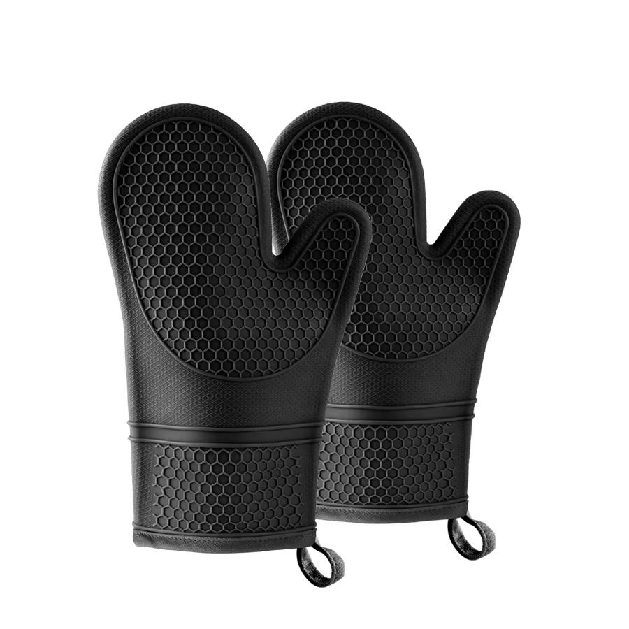 Slip Resistant Silicone Oven Mitts Set, Soft Cotton Lining, Waterproof, Kitchen Mitt Potholders