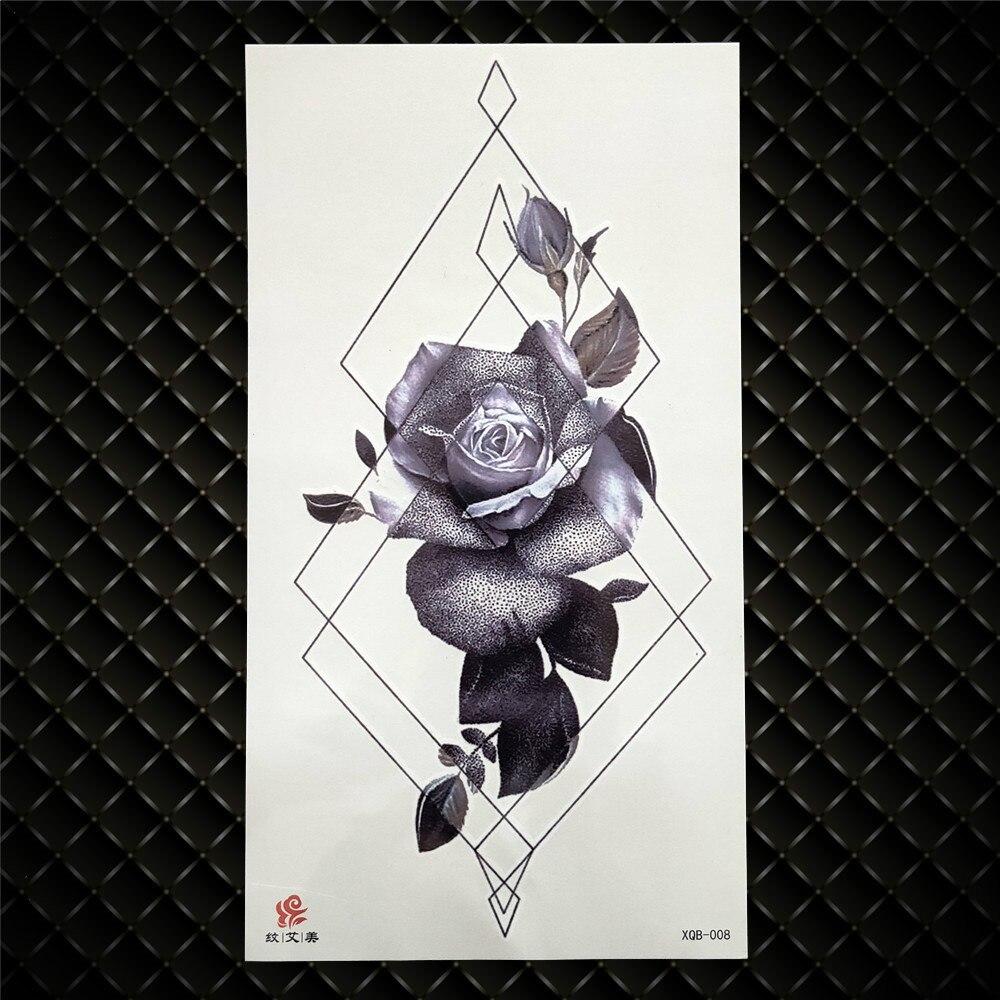 Временная татуировка с цветком ромашки для девушки, сексуальная, настоящая или ложная татуировка, наклейка, большой черный цветок пиона, водонепроницаемая татуировка