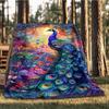 1pc Peacock Feather Artwork Throw Blanket Polyester Fiber, Lightweight Flannel, Soft & Warm, All Season Use for Outdoor, Camping Digital Print