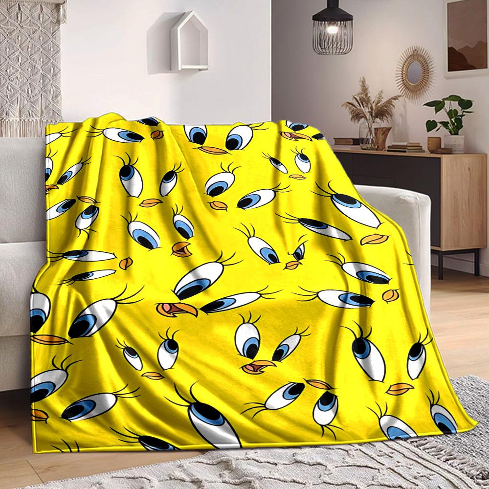1 шт. Фланелевое одеяло Looney Tunes с изображением Твити — легкое, мягкое, теплое, подходит для всех сезонов, для дивана, кровати, путешествий.