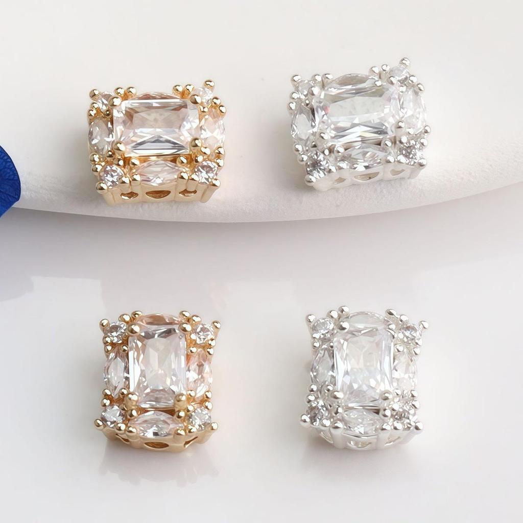 Квадратные бусины-разделители с цирконами, заполненные 14-каратным золотом, для изготовления украшений своими руками