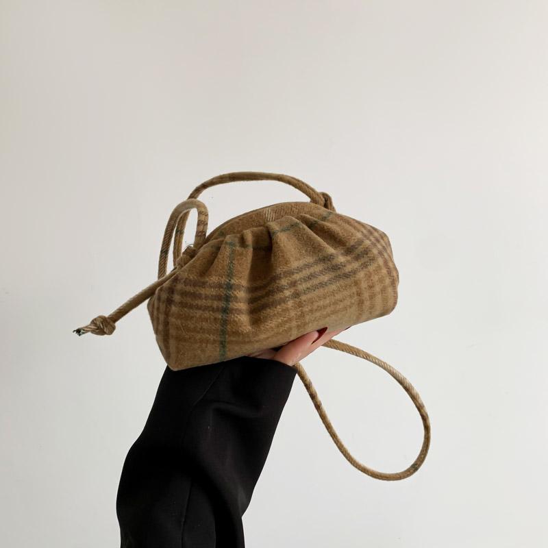 Женственная клетчатая шерстяная сумка через плечо, маленькая и изысканная, премиум-класса, новинка осени
