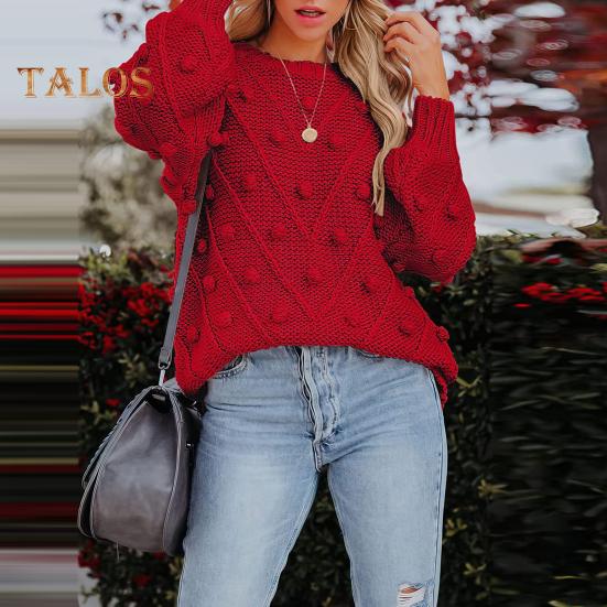 Женские свитера с круглым вырезом и длинным рукавом, жаккардовый декор, трикотажные топы, однотонные, свободного кроя, джемперы, трикотаж