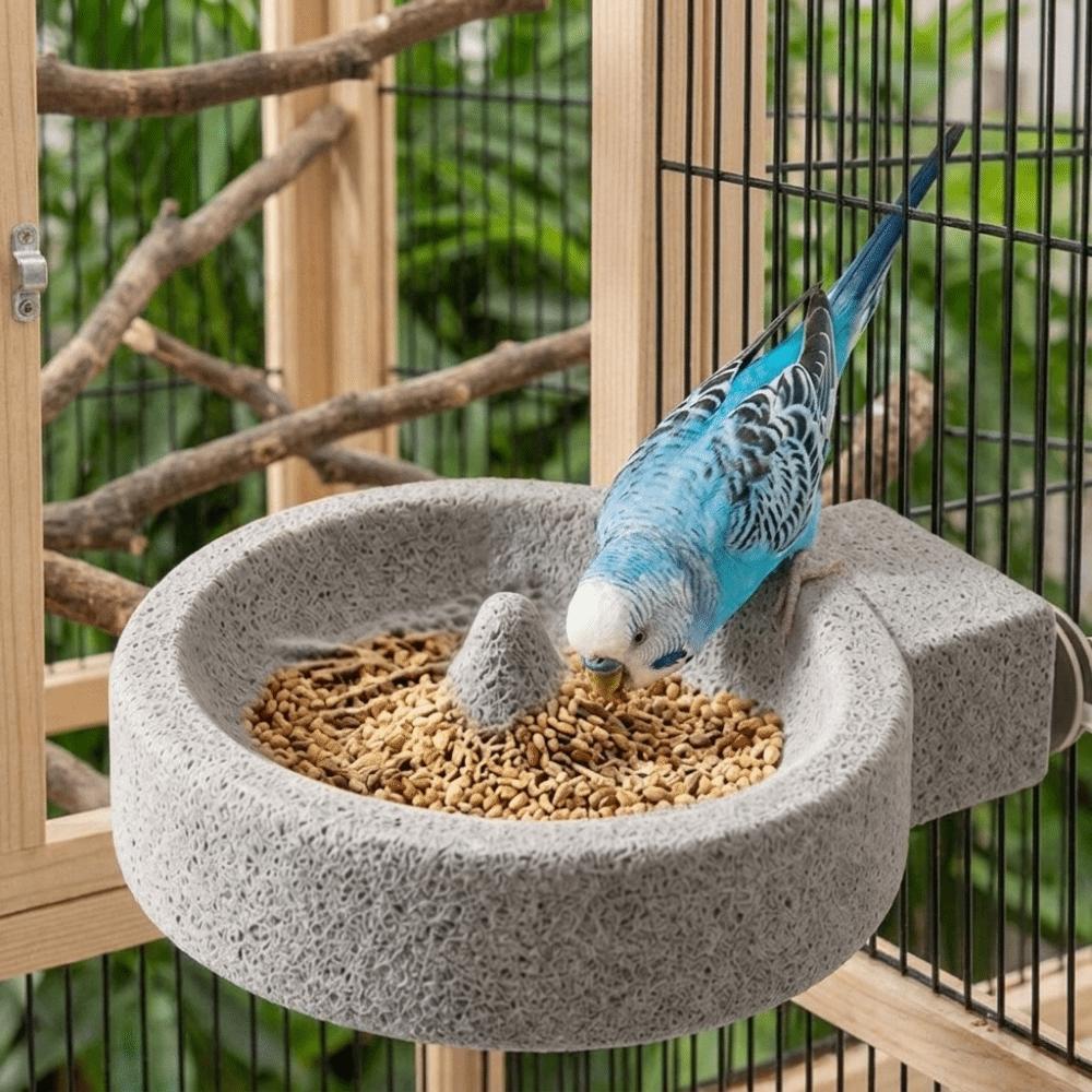 Anti-Spill Bird Food Bowl Station Pole Round Bird Water Bowl Parrot Stone Bowl Cage Accessories