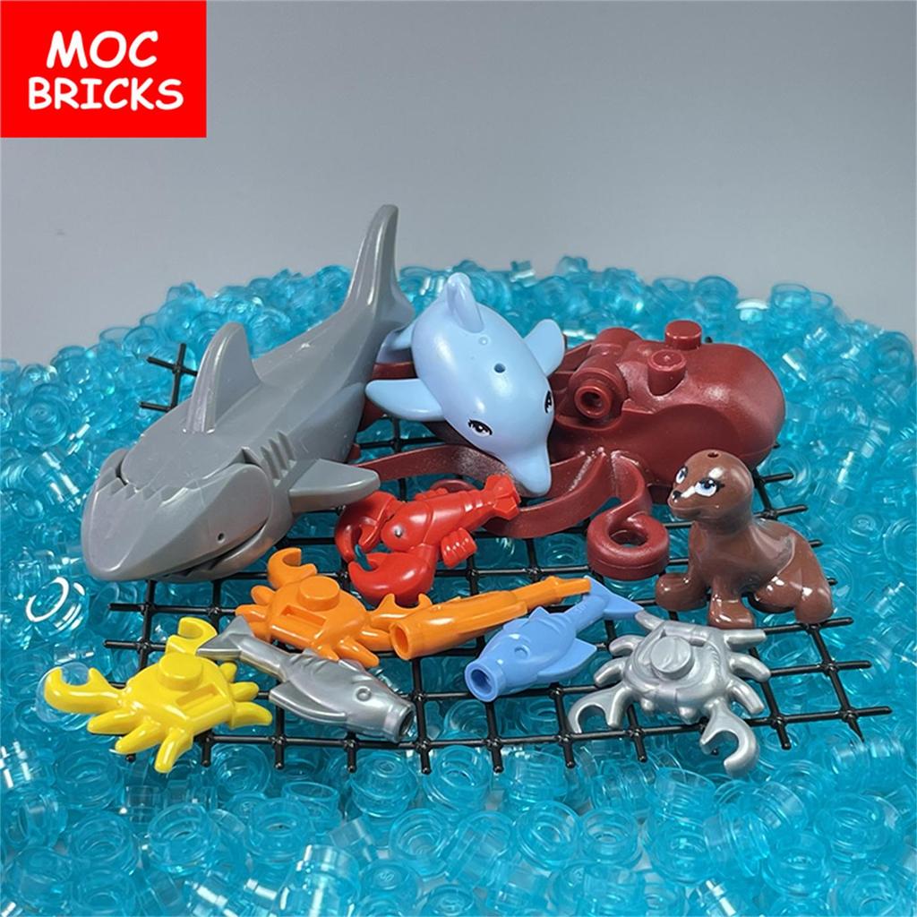 Набор MOC Кирпичи Рыболовная сеть Морские Животные Дельфин Маленькая Акула Тюлень Кит Образовательные Строительные Блоки Игрушки Подарки для Детей