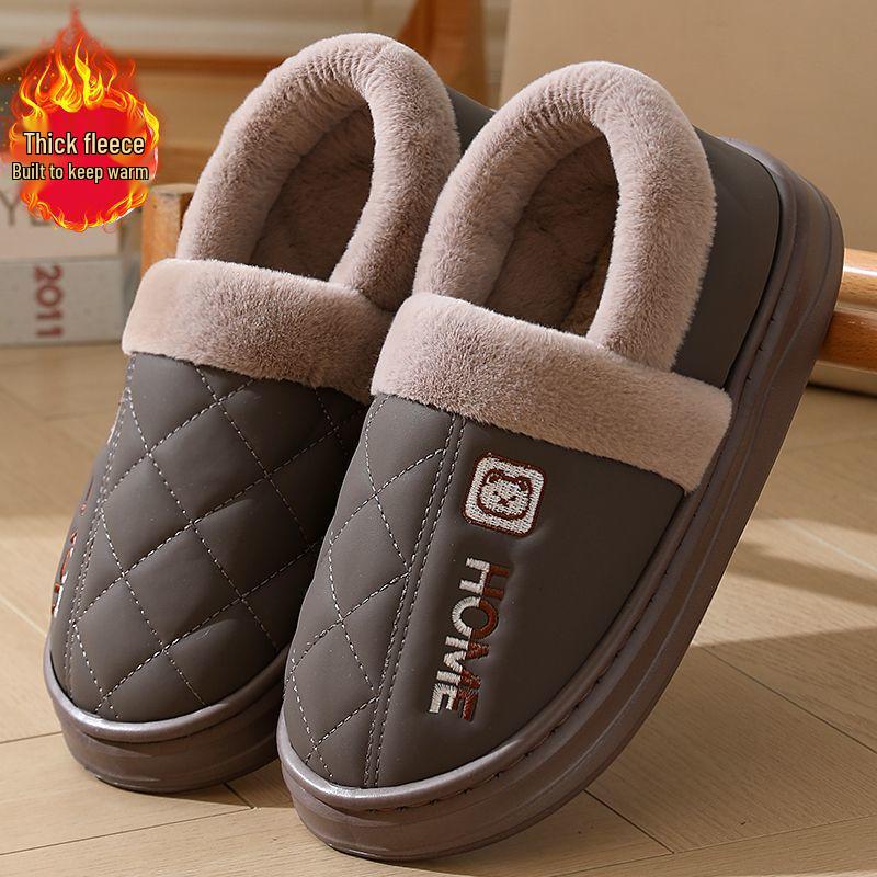 Зимние водонепроницаемые хлопковые тапочки 2025 года: Обувь для помещений и улицы с толстой подошвой, нескользящая, закрывающая пятку, для мужчин и женщин