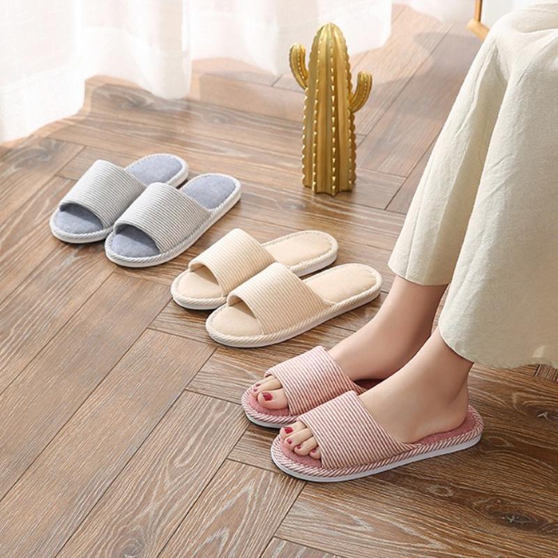 Полосатые женские домашние тапочки, домашняя обувь, шлепанцы, женские тапочки с мягкой подошвой, открытые тапочки для пар