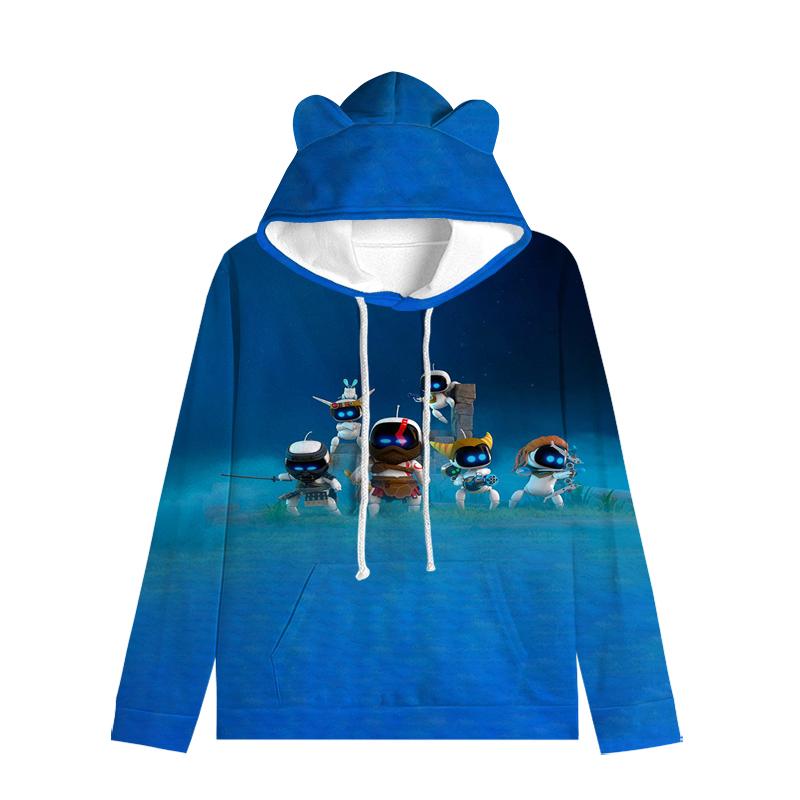 Толстовка с капюшоном «Кошачьи ушки» в стиле астронавта, уличная одежда для детей, пуловер с ушками в космическом стиле, мягкая унисекс-верхняя одежда для малышей