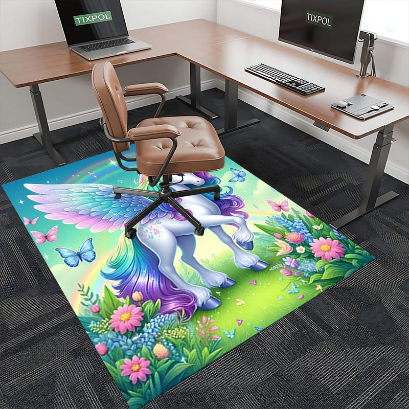 1pc Rainbow Unicorn Office Chair Mat - Anime Cartoon Design, Non-Slip Carpet for Home and Office Decor, Suitable for All Seasons.H016