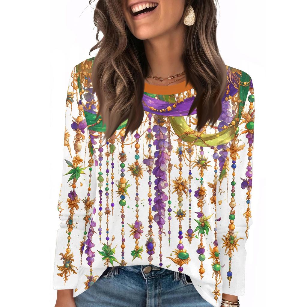 Long Sleeve Shirts For Women Cute Print Graphic Tees Blouses Casual Plus Size Basic Tops Pullover