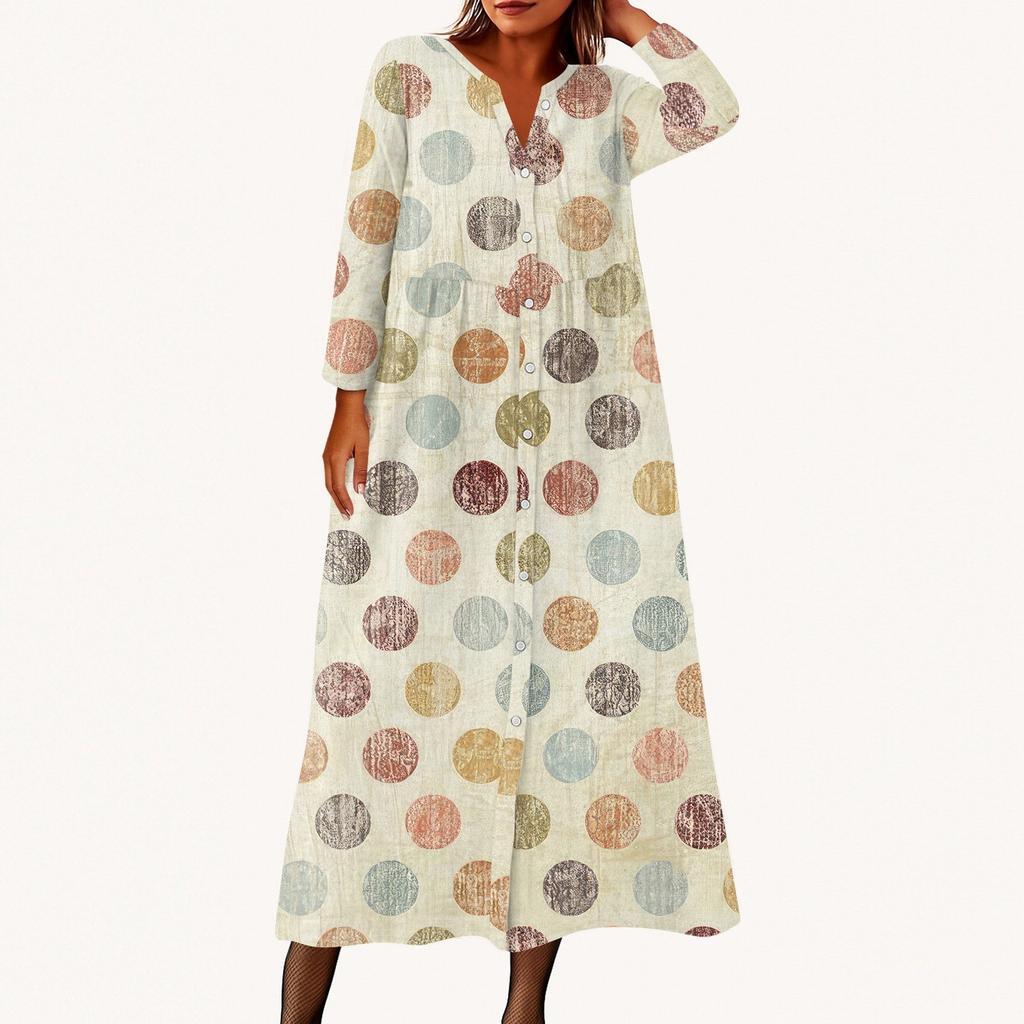 Женское модное платье-рубашка свободного кроя с принтом, круглым вырезом и рукавами семь четвертей на пуговицах