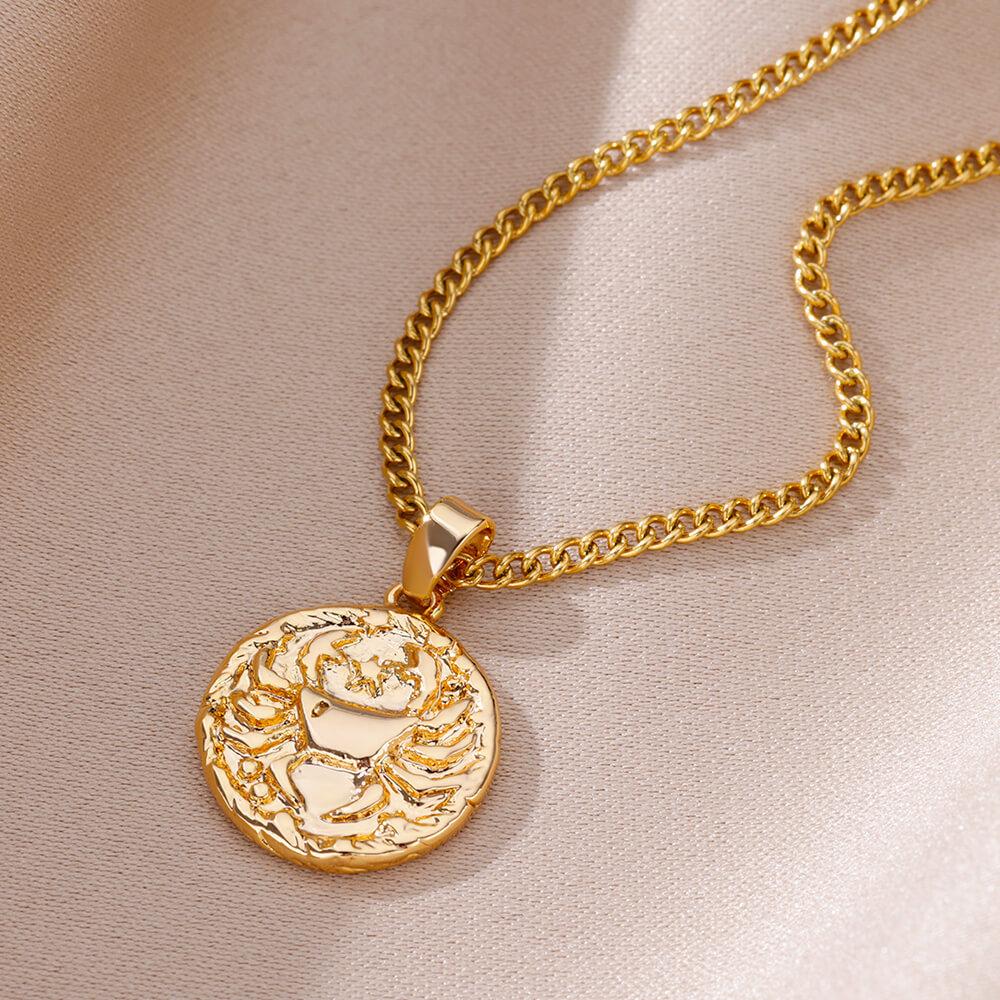 Ретро-дизайн 12 созвездий круглое фирменное ожерелье кулон тисненый Ins стиль монета ключичная цепочка женское ожерелье Козерог