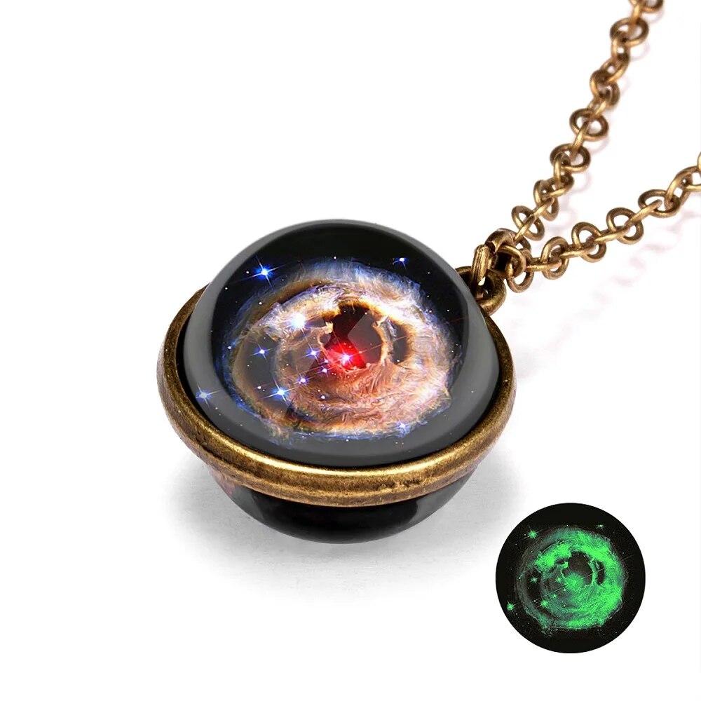Винтажное красочное круглое ожерелье с подвеской Galaxy Universe, светящееся в темноте стеклянное шариковое колье-цепочка, ювелирное изделие в подарок