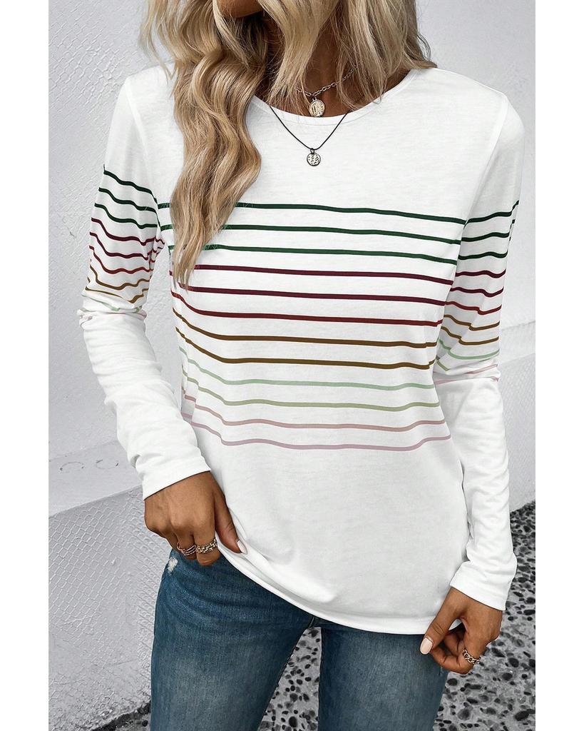 Azura Exchange Multicolor Striped Crew Neck Long Sleeve Top