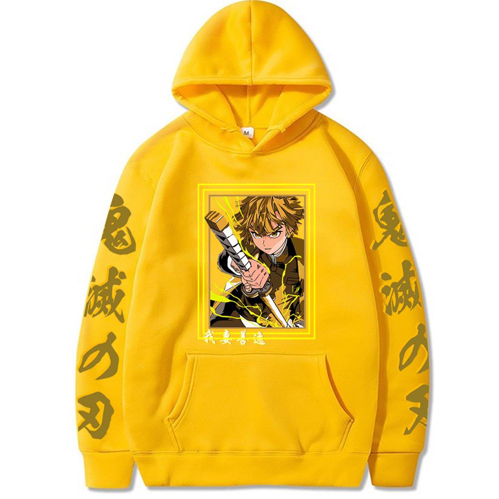 Аниме Demon Slayer японская манга толстовки Kimetsu No Yaiba Agatsuma Zenitsu Harajuku унисекс модная хип-хоп негабаритная толстовка