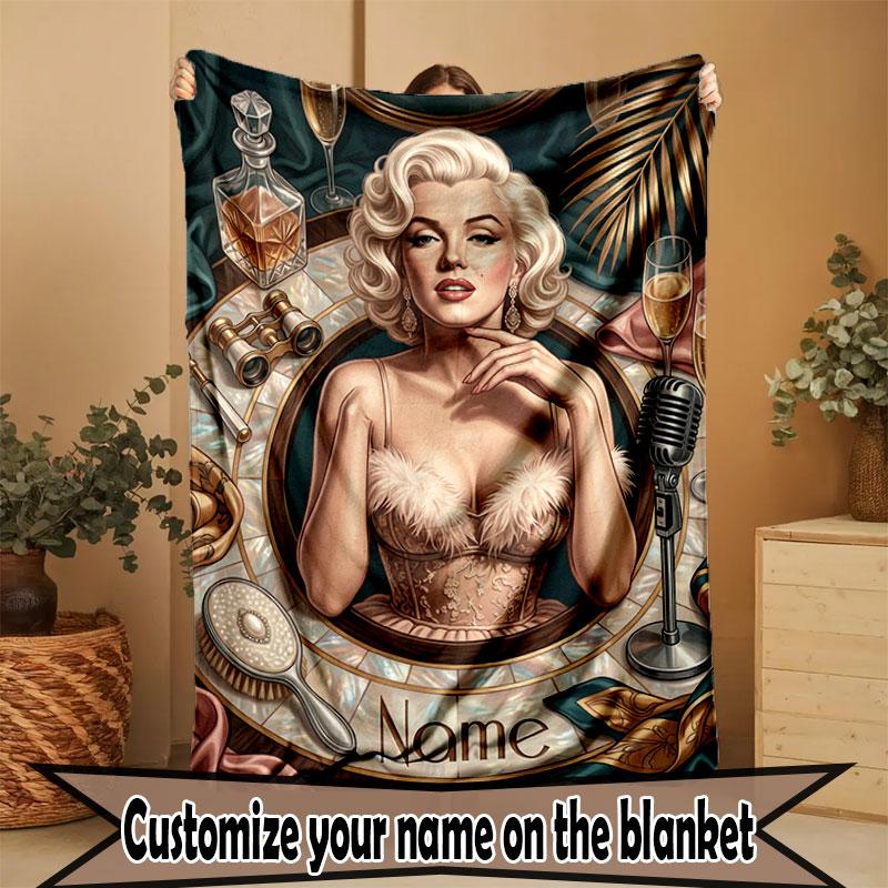 Custom Name Personalized Marilyn Monroe Print Blanket, Home Decor, Bedroom, Sofa, Camping, Couch, Gifts for Birthday Christmas
