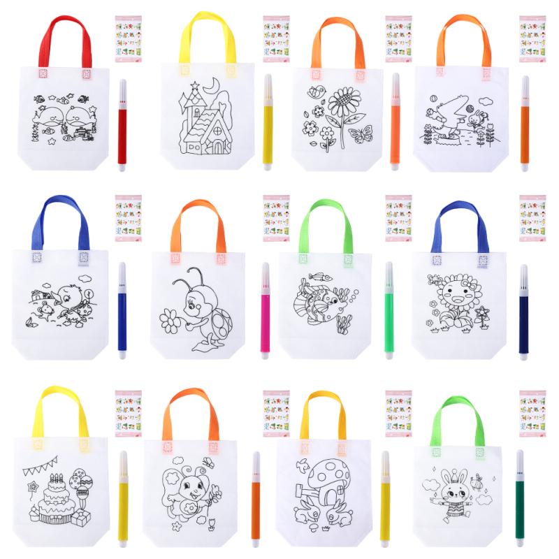 12 шт. сумки с граффити нетканые раскраски сумки для подарков для дня рождения, свадьбы, чаепития