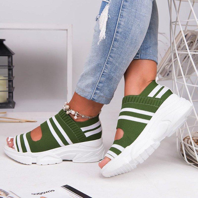 Fashion Women Sandals 2024 High Heels Platform Women Shoes Summer Female Flats Knitting Slip On Peep Toe Casual Women Sandals