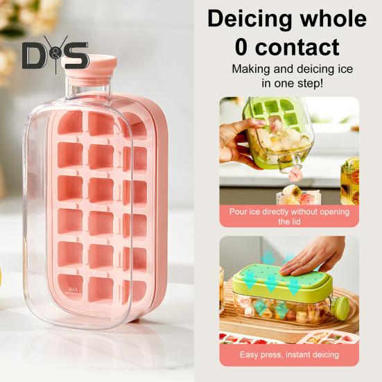 Лоток для льда с крышкой, эффективная форма для приготовления льда для морозильника, легкое извлечение, бесконтактная заливка кубиков льда для напитков, кофе, коктейлей