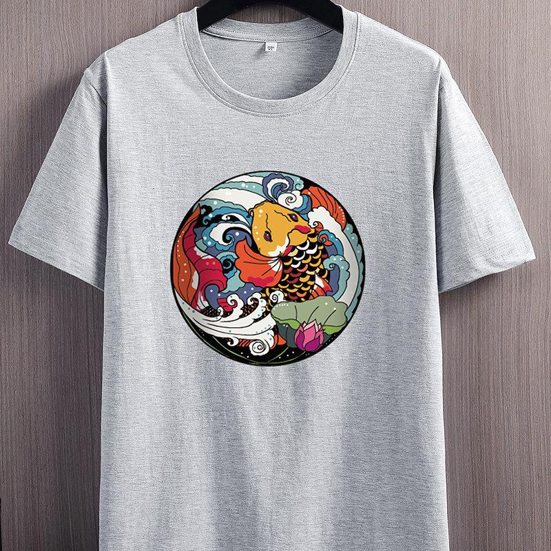 Мужская летняя свободная хлопковая рубашка с короткими рукавами и круглым вырезом 