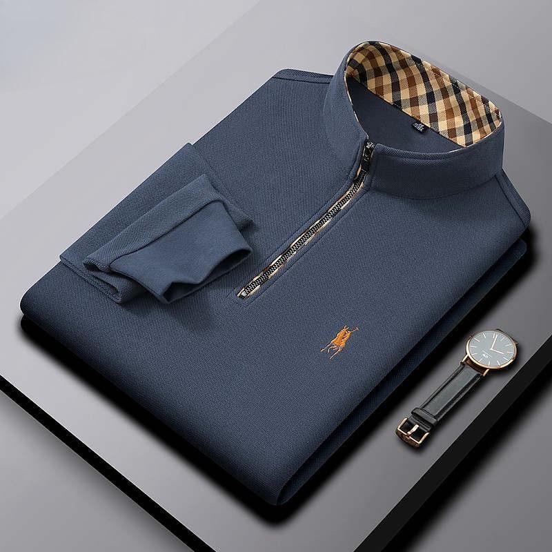 Trend Hub Футболка мужская с длинным рукавом из 100% хлопка премиум-класса, модная вышивка, поло в стиле casual для спорта