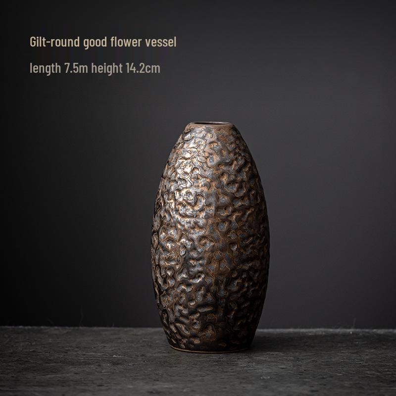 Gilt Zen Retro Pottery Vase for Dried Flower Arrangements - Small Ceramic Ornament