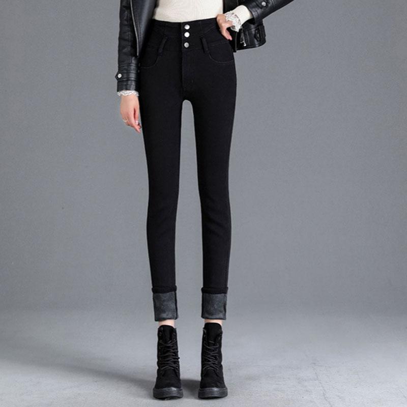 Теплые джинсовые брюки плюс утолщенные брюки из бархата с высокой талией на молнии, устойчивые к холоду, облегающие узкие брюки, джинсы женские 4XL