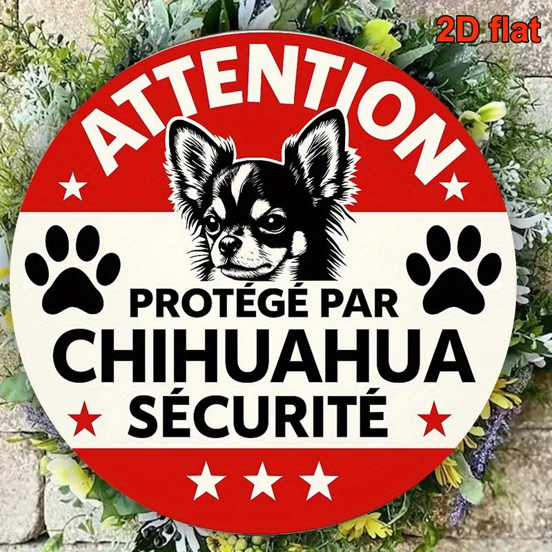 A Vintage Decorative Sign Featuring a Round Aluminum Plaque Measuring X cm Related to Chihuahua Safety Protection