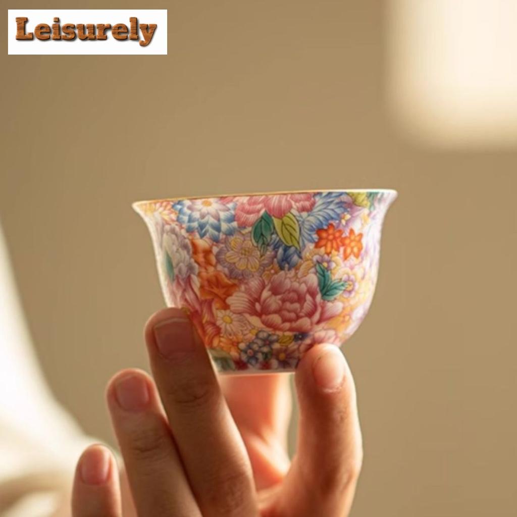 1 Pc Palace Luxury Ceramic Teacup Colour Enamels Flowers Tea Bowl Handmade Tea Cup Tie Guanyin Pu'er Home Porcelain Tea Set 60ml