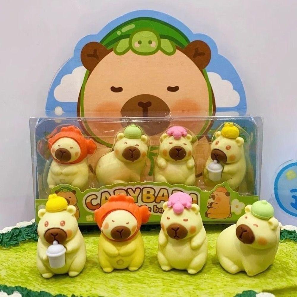 4Pcs Children Toys Pencil Rubber Stationery Eraser Cute Capybara Eraser