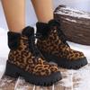 Lucyever Leopard Print Fur Ankle Boots Women Fashion Lace Up Platform Combat Boots Woman Winter Warm Plush Short Boats Mujer