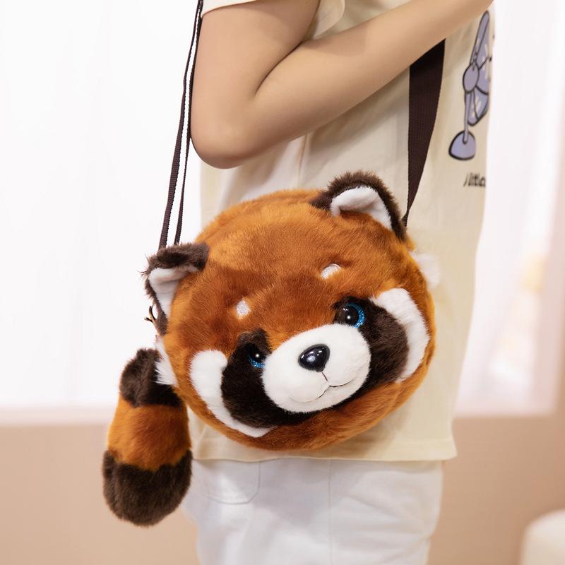 Simulation raccoon doll red panda messenger bag plush toy backpack birthday gift doll