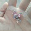 Star Shape Rhinestone Pendant Sweet Clavicle Chain Elegant Pink Bow Necklace  Jewelry