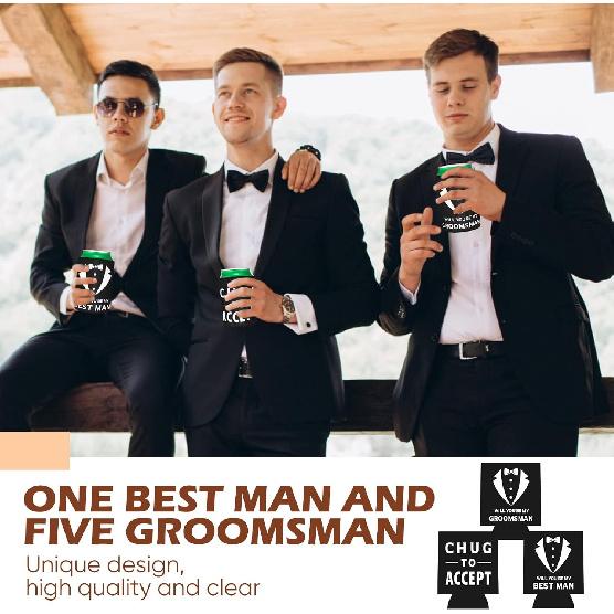 6 Pack Groomsmen Best Man Proposal Can Coolers Bachelor Gifts Groomsmen Gifts Funny Novelty Neoprene Hugger Can Sleeve Favors for Bachelor Party for