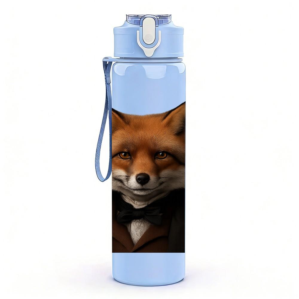1PC Red Fox Realistic Head 750ml Color Plastic Sports Water Bottle Leakproof Flip Straw Lid Suitable for Sports Office Home Use