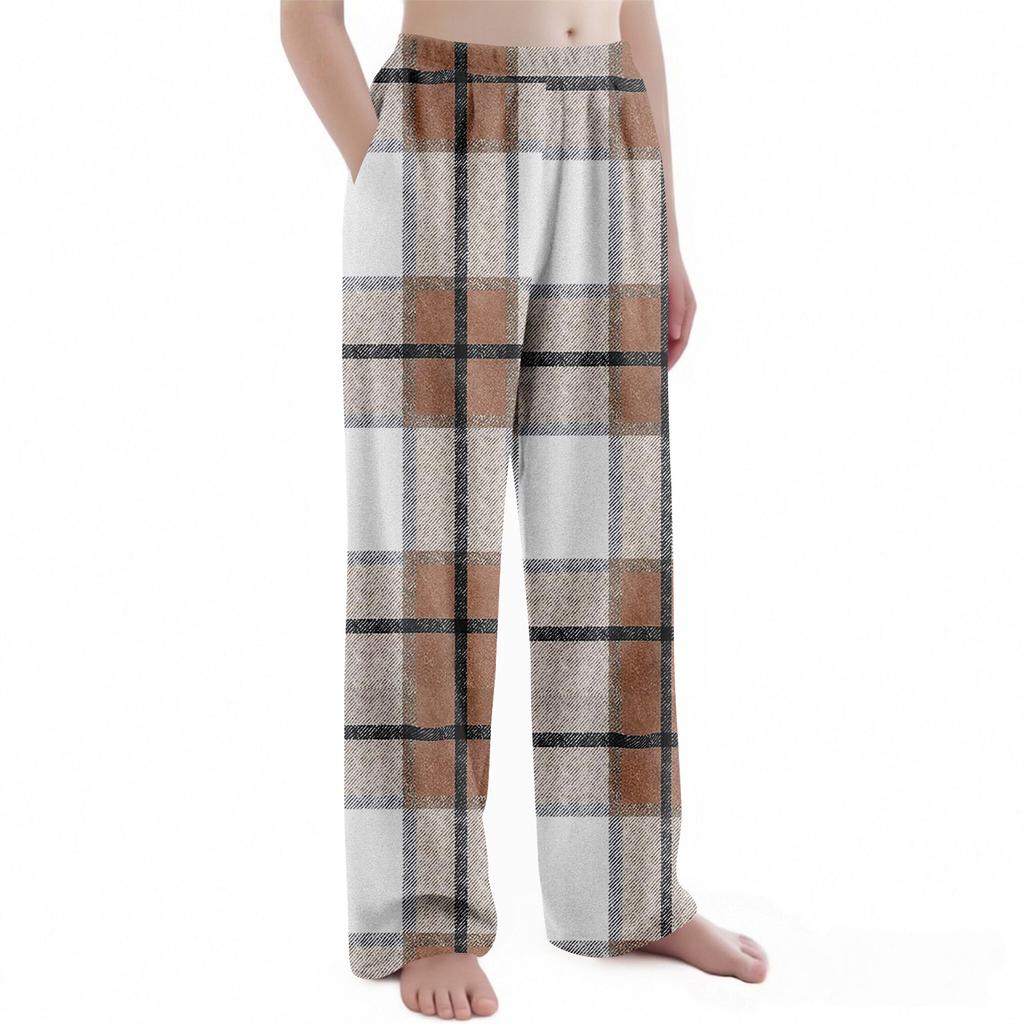 Детские рождественские брюки с клетчатым принтом, плюшевые повседневные брюки