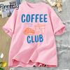 Womens Tshirt Iced Coffee Club T Shirt Women Coffee Lover Retro Coffee Tee Trendy Cotton Short Sleeve Graphic T Shirts