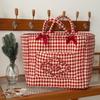 Large Capacity Red Plaid Storage Basket Folding Nursery Storage Basket Picnic
