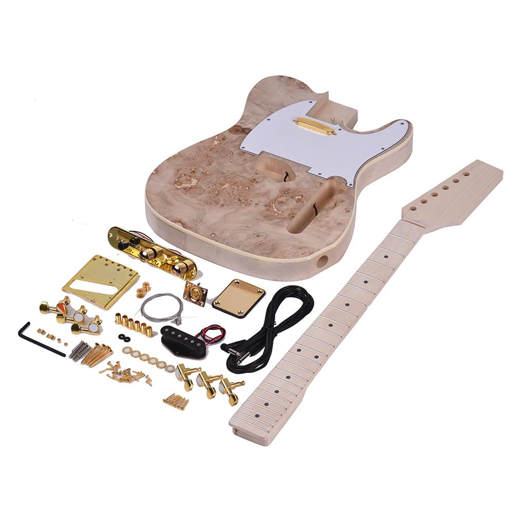 Незаконченный набор для самостоятельного изготовления электрогитары, корпус из липы, поверхность с капом, клен, гриф и накладка на гриф