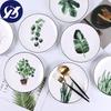 Скандинавская креативная круглая фарфоровая тарелка с зелеными растениями, 8-дюймовая посуда, керамическая тарелка для десерта, стейка, посуда, блюдо для торта