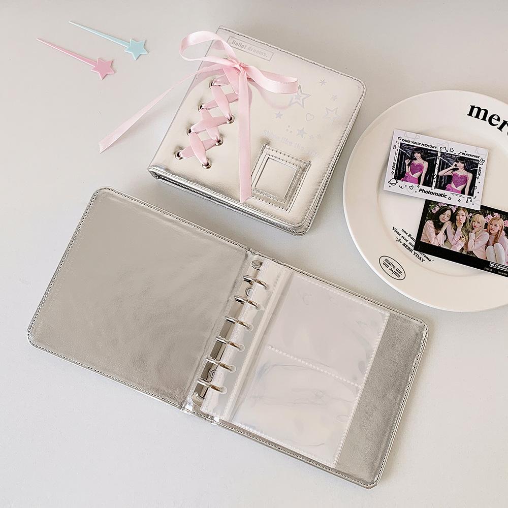 MINKYS Pink Silver PU Leather A7/A5 Kpop Photocards Collect Binder idol Photo Card Book Idol Storage Album Stationery