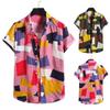 Men's Fashion Cotton Linen Print Short Sleeve Button Shirt Blouse Top