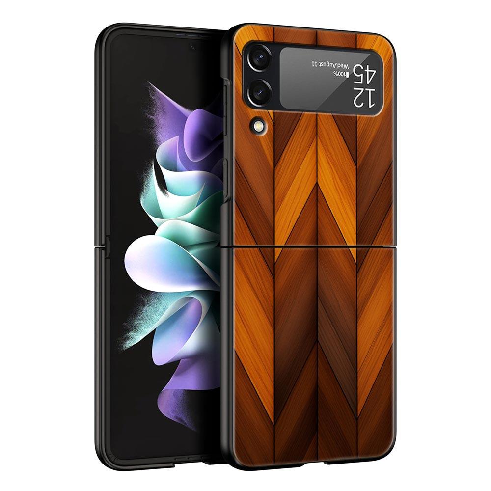 Luxury Vintage Wood Grain Pattern Hard PC Phone Case For Samsung Galaxy Z Flip 7 6 5 4 Black Cover For Galaxy Z Flip 3 Foldable